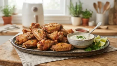 Alitas de pollo crujientes en freidora de aire sin harina en freidora de aire