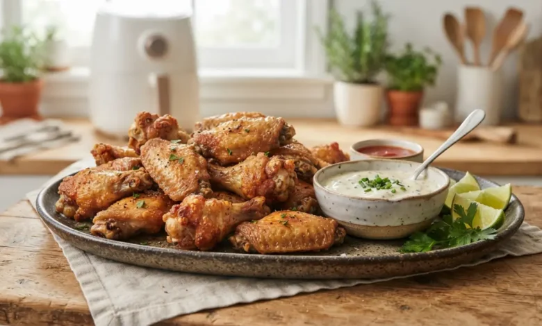 Alitas de pollo crujientes en freidora de aire sin harina en freidora de aire