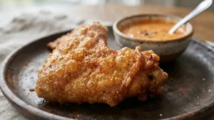 Detalle final de alitas de pollo crujientes en freidora de aire sin harina
