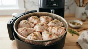 Preparación de muslos de pollo en freidora de aire con piel crujiente