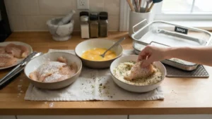 Preparación de pollo empanizado saludable en freidora de aire