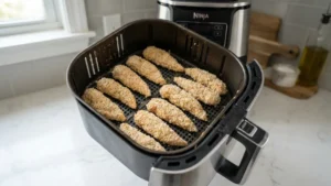 Preparación de tiritas de pollo para niños en freidora de aire