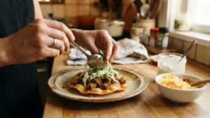 Armando enchiladas hondureñas con sus toppings tradicionales