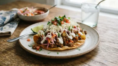Enchilada hondureña casera con carne, repollo y queso