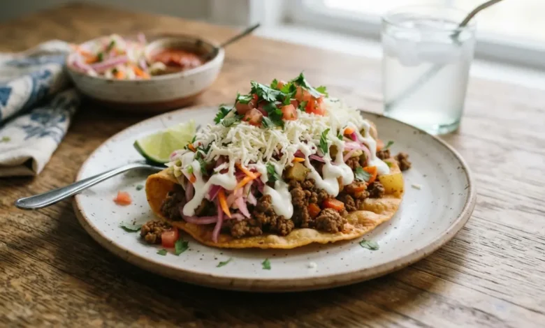 Enchilada hondureña casera con carne, repollo y queso