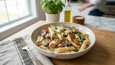 Pasta con pollo cremosa lista en 20 minutos