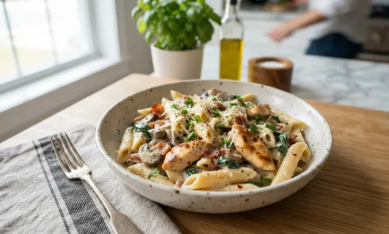 Pasta con pollo cremosa lista en 20 minutos