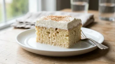 Porción de pastel de tres leches casero cremoso