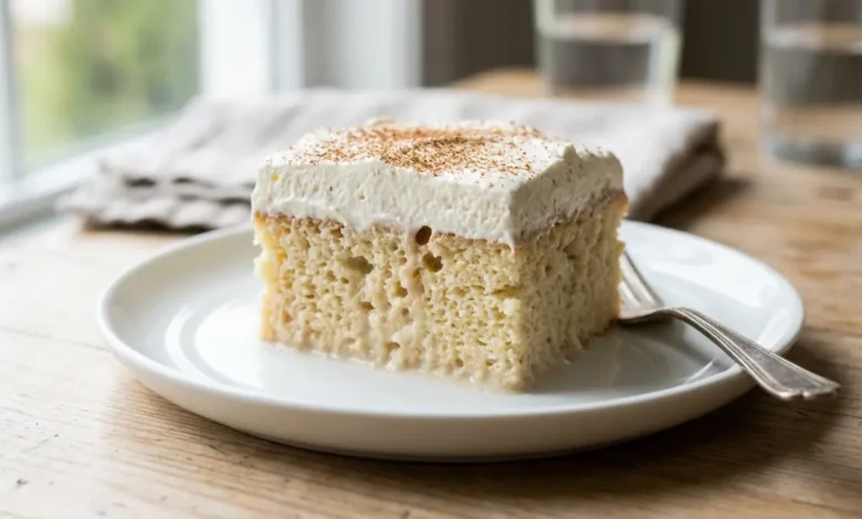 Porción de pastel de tres leches casero cremoso