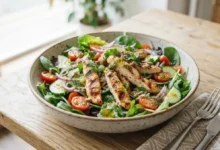 Ensalada de pollo saludable con vegetales frescos