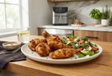 Pollo frito saludable y crujiente hecho en air fryer sin aceite