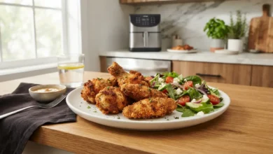 Pollo frito saludable y crujiente hecho en air fryer sin aceite