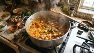 Preparación del sofrito y caracol para la sopa hondureña