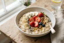 Avena con frutas frescas para desayuno fitness