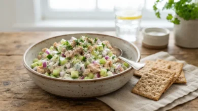 Ensalada de atún baja en grasa con vegetales frescos