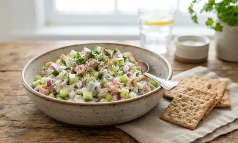 Ensalada de atún baja en grasa con vegetales frescos