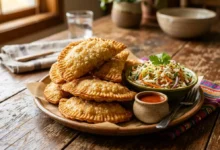 Pastelitos hondureños fritos servidos con curtido