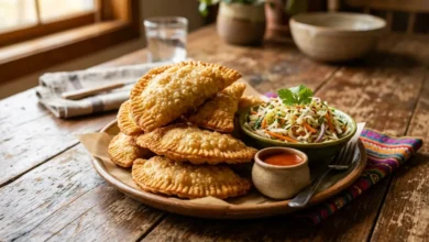 Pastelitos hondureños fritos servidos con curtido